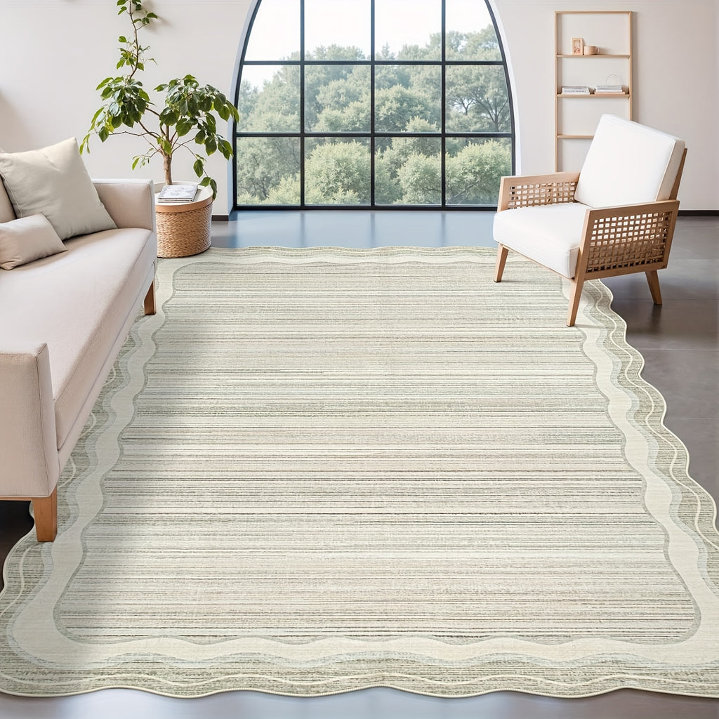 Beige Modern Area Rug Large Beige Abstract Minimalist Soft Non-Slip Low-Pile Modern Area Rugs | Washable Rugs For Living Room Bedroom Dining Room Home Office