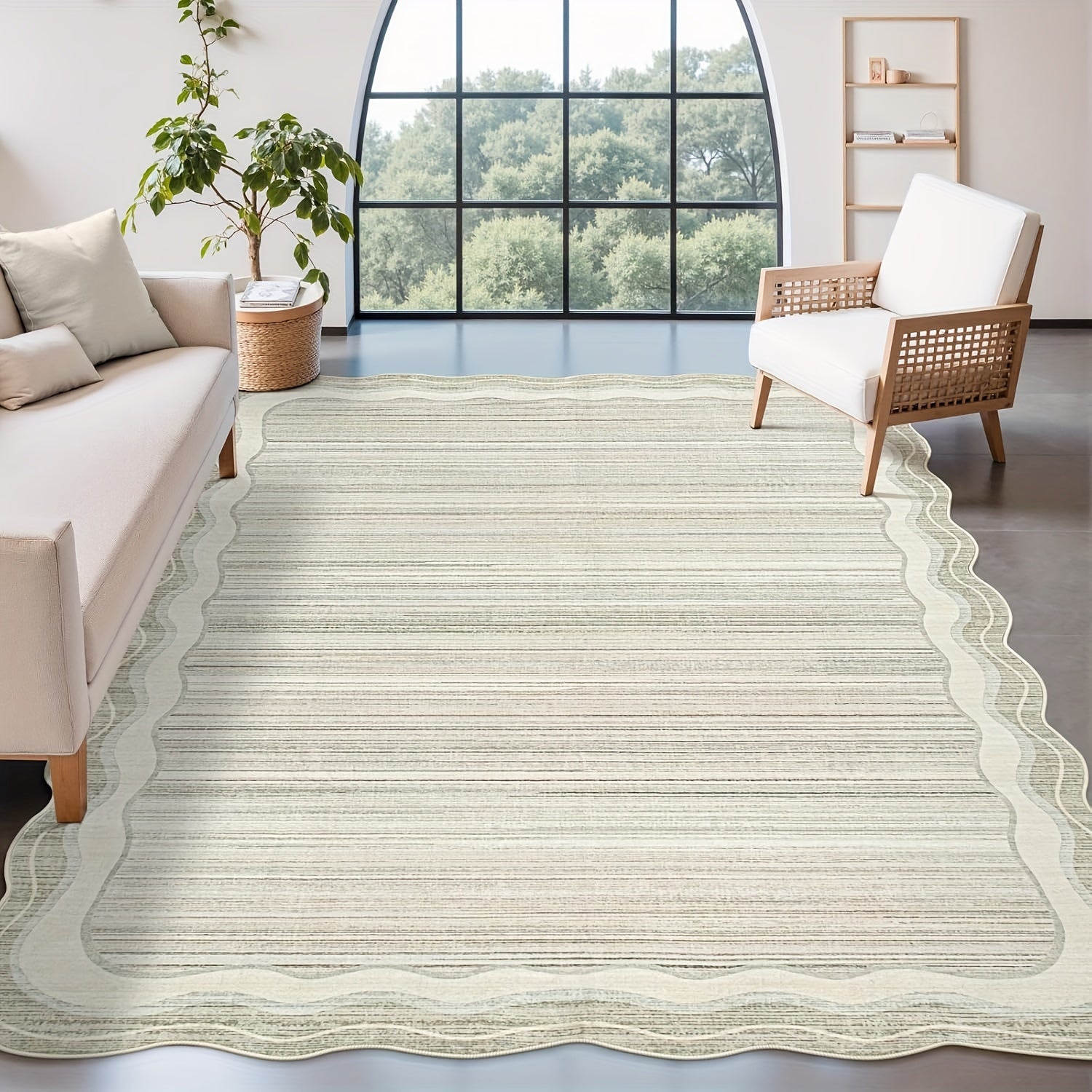 Beige Modern Area Rug Large Beige Abstract Minimalist Soft Non-Slip Low-Pile Modern Area Rugs | Washable Rugs For Living Room Bedroom Dining Room Home Office