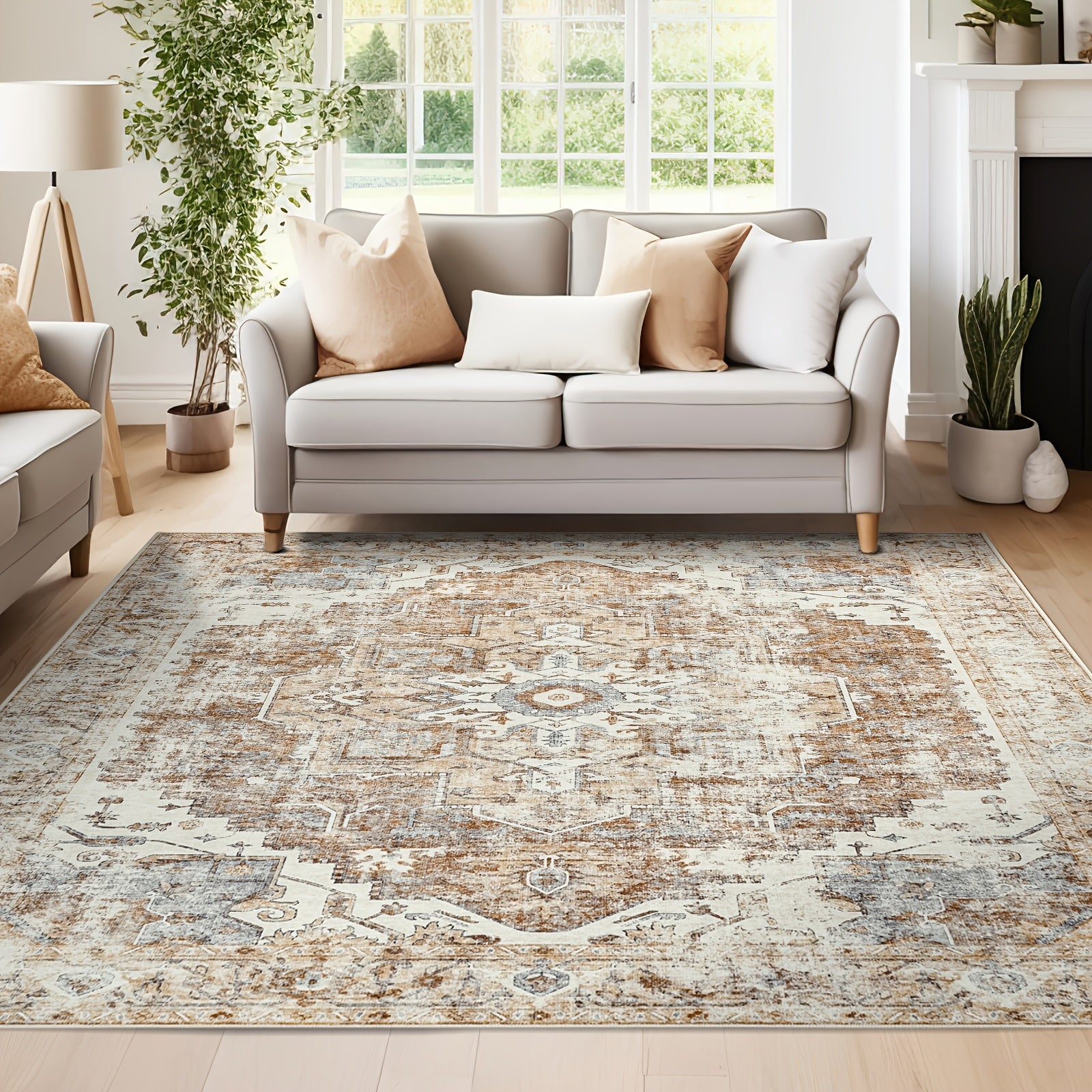 1pc of a Vintage-Style Area Rug That Is Washable, Lightweight, Has a Low Pile, Is Non-Slip, And, Suitable for Home Decor in Living Rooms, Bedrooms, Dining Rooms, And Offices