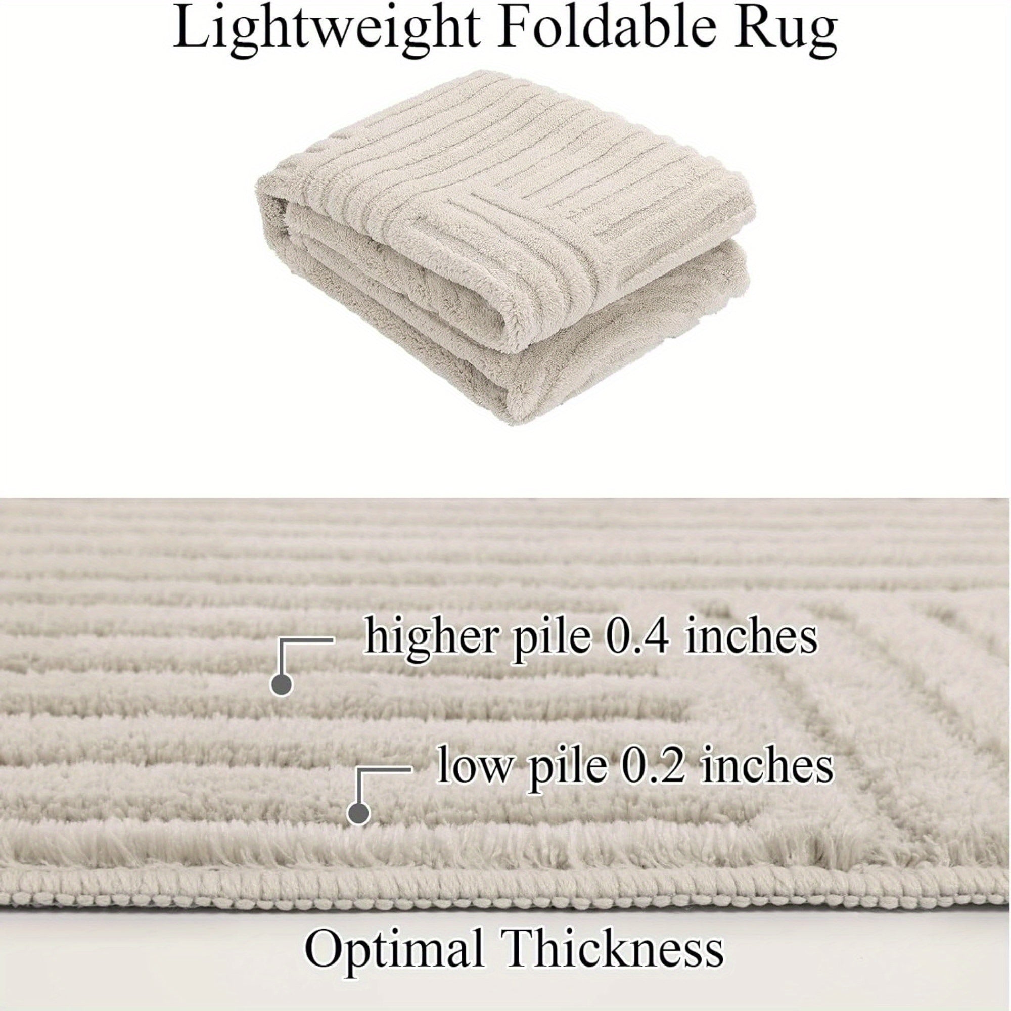 Beige Area Rug with a Soft, Cozy, And Fluffy Arch Pattern Featuring a High-Low Pile Texture. This Modern Geometric Carpet Is Non-Slip And Washable, Making It Perfect for The Living Room, Bedroom, Or Dining Room