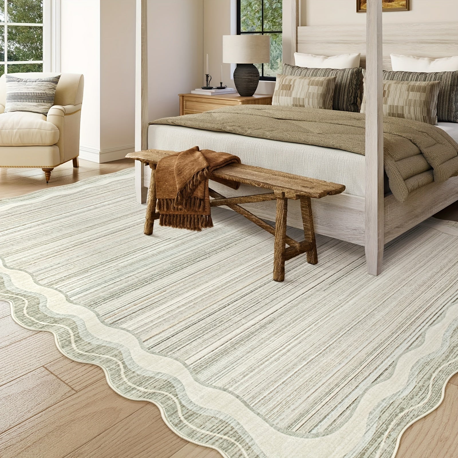 Beige Modern Area Rug Large Beige Abstract Minimalist Soft Non-Slip Low-Pile Modern Area Rugs | Washable Rugs For Living Room Bedroom Dining Room Home Office