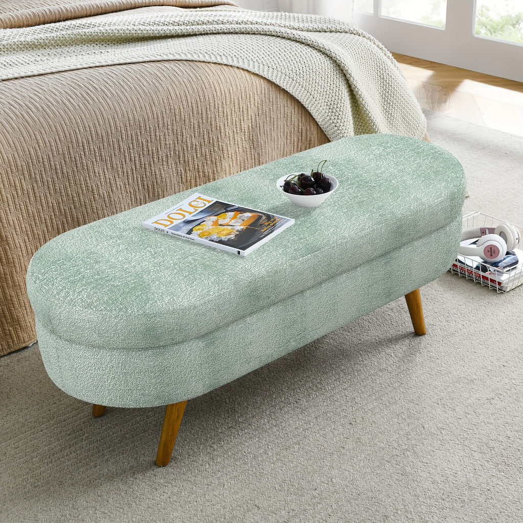 Oval Entrance Storage Bench, Linen Storage Footstool, Modern Comfortable Bedside Stool, Solid Wood Legs And Safety Hinges for Hallway Bedroom Living Room Scene Storage Footstool Bedroom Storage Stool
