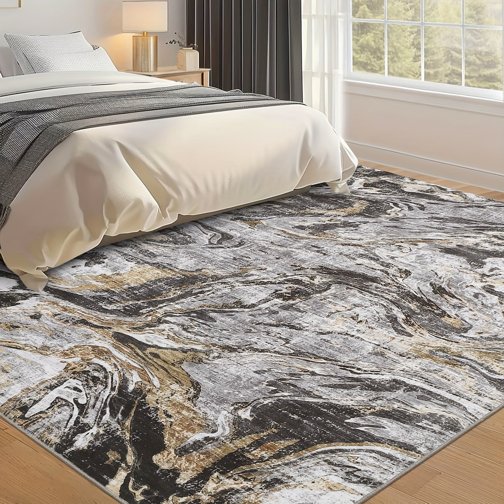 Washable Modern Area Rug Abstract Design Indoor Carpet for Living Room Bedroom Bedside Bathroom Non-Slip Backing, Non-Shedding Contemporary Floor Cover for Kitchen, Blue\u002FGrey\u002FBrown, Home Decoration