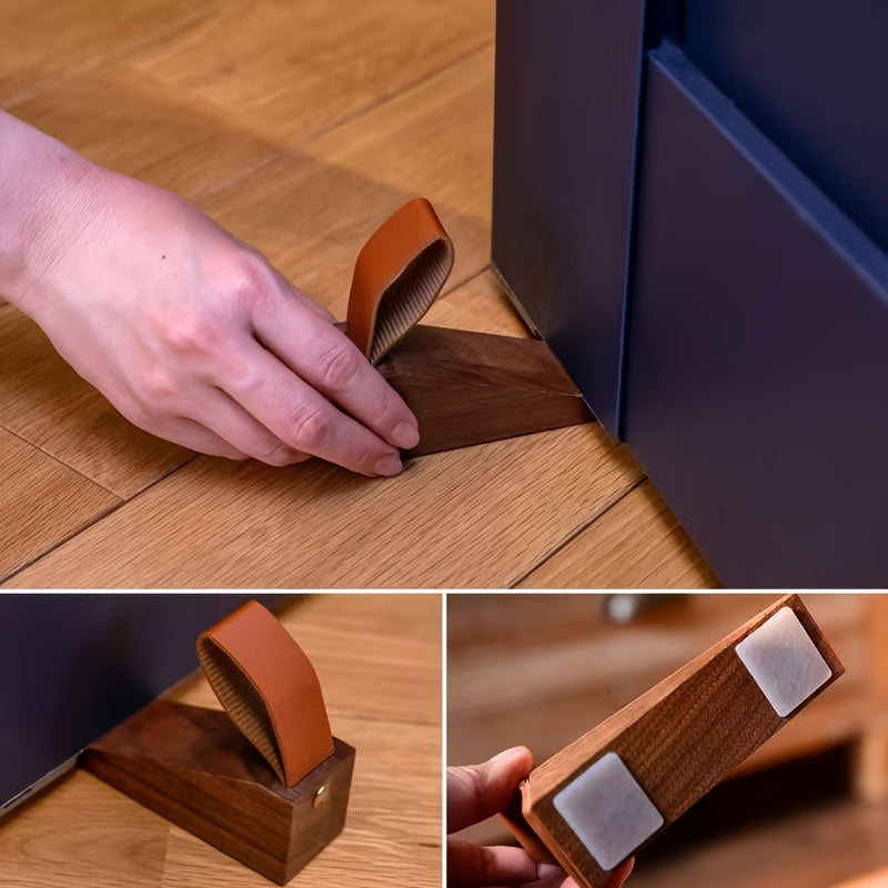 4pcs Nordic Beech\u002Fwalnut Door Stopper Set, Featuring A High Creative Bedroom Mobile Top Door Anti Closing Plug, Wooden Anti-collision And Anti Slip Stopper, Suitable for Carpets, Hardwood Floors, Concrete And Tile Surfaces.