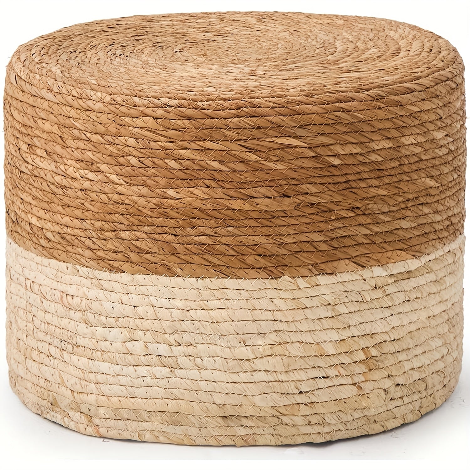Round Pouf Ottoman, Natural Hand Knitted Footrest Poof, Rustic Lounge Pouffe, Boho Pous Foot Stool, Accent Table Or Seat