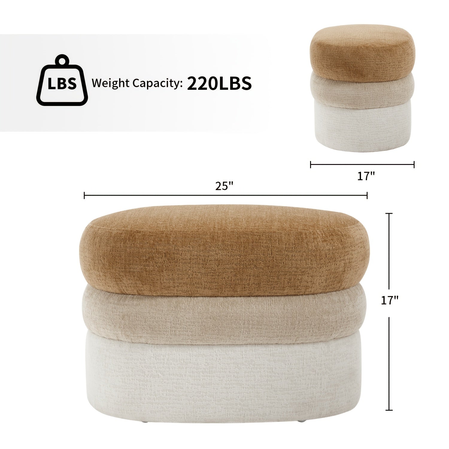 25.2-Inch Wide Upholstered Ombre Footstool