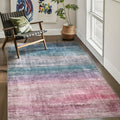 1pc Washable Area Rug Gradient Teal Blue Soft & Non-Slip, Vintage Moroccan Style, Modern Abstract Easy Cleaning - Perfect For Living Room, Bedroom, Dining Room