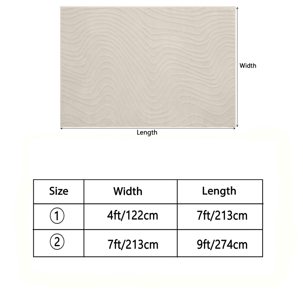 Beige Area Rug with a Soft, Cozy, And Fluffy Arch Pattern Featuring a High-Low Pile Texture. This Modern Geometric Carpet Is Non-Slip And Washable, Making It Perfect for The Living Room, Bedroom, Or Dining Room