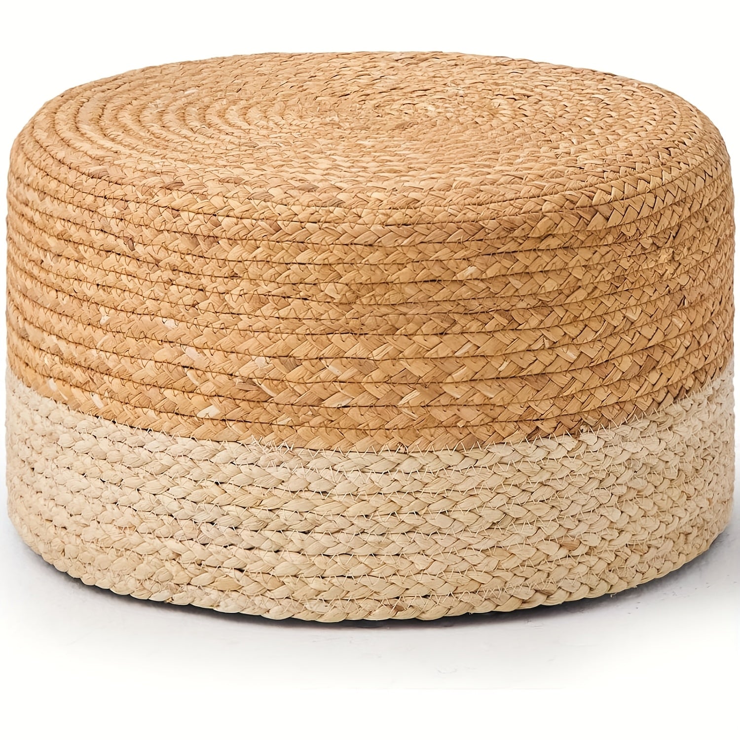 Round Pouf Ottoman, Natural Hand Knitted Footrest Poof, Rustic Lounge Pouffe, Boho Pous Foot Stool, Accent Table Or Seat