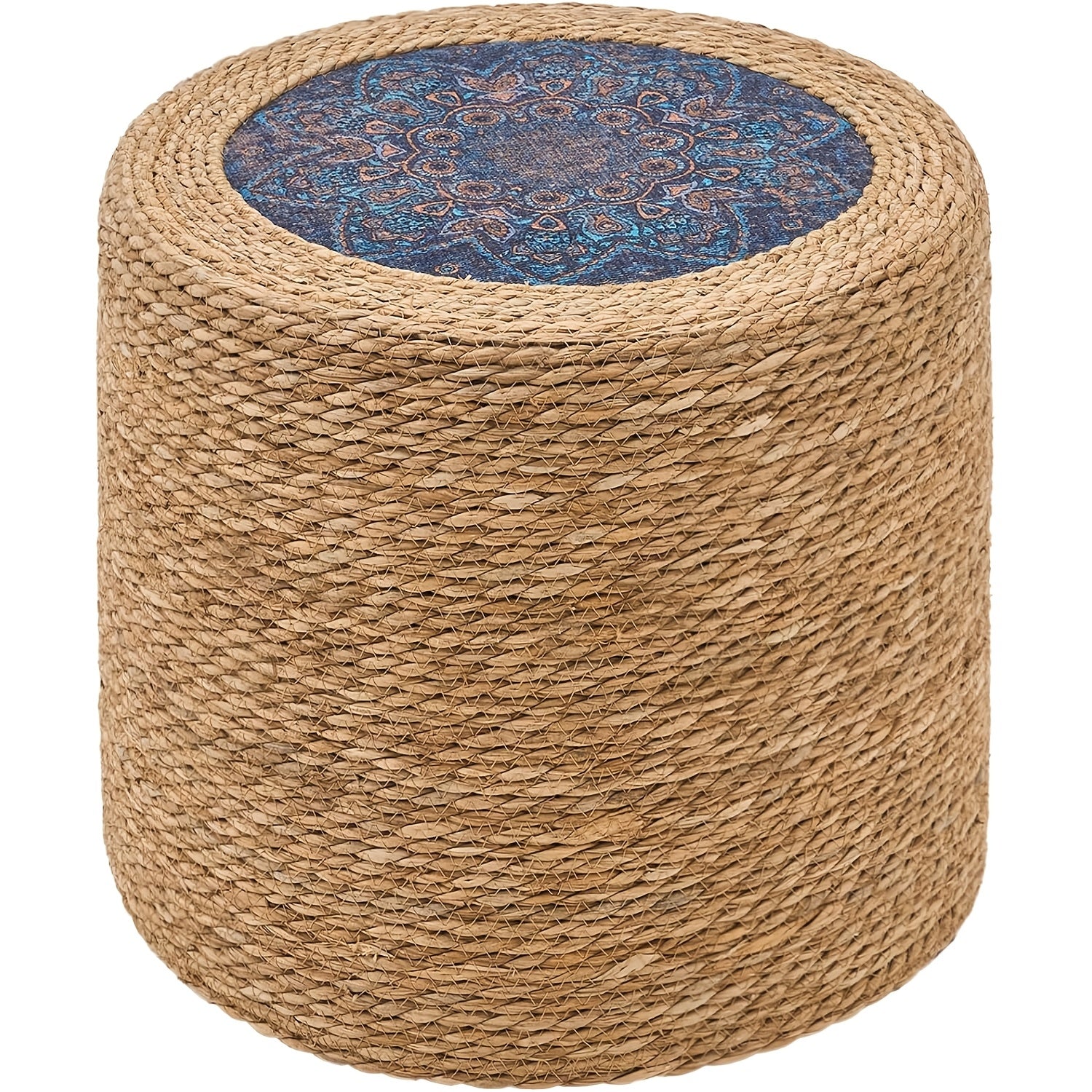 Round Pouf Ottoman, Natural Hand Knitted Footrest Poof, Rustic Lounge Pouffe, Boho Pous Foot Stool, Accent Table Or Seat