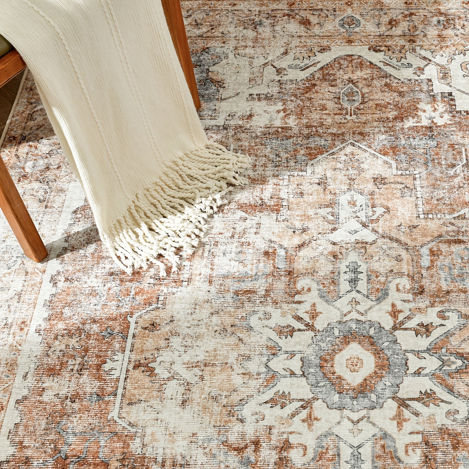 1pc of a Vintage-Style Area Rug That Is Washable, Lightweight, Has a Low Pile, Is Non-Slip, And, Suitable for Home Decor in Living Rooms, Bedrooms, Dining Rooms, And Offices