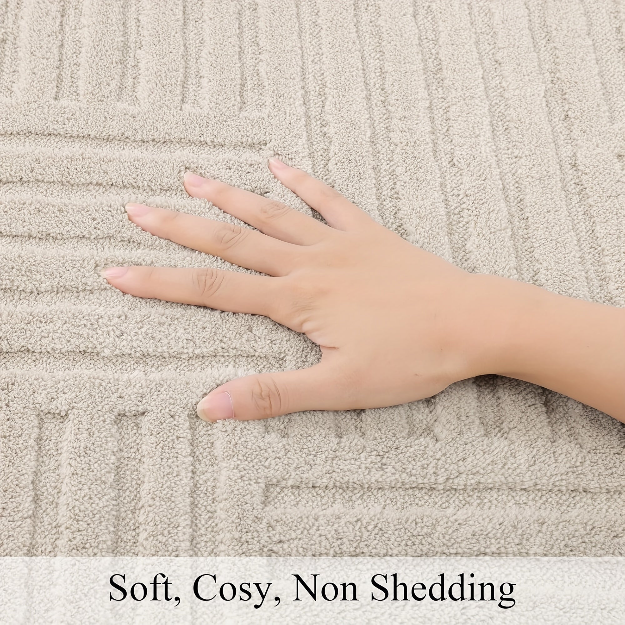 Beige Area Rug with a Soft, Cozy, And Fluffy Arch Pattern Featuring a High-Low Pile Texture. This Modern Geometric Carpet Is Non-Slip And Washable, Making It Perfect for The Living Room, Bedroom, Or Dining Room