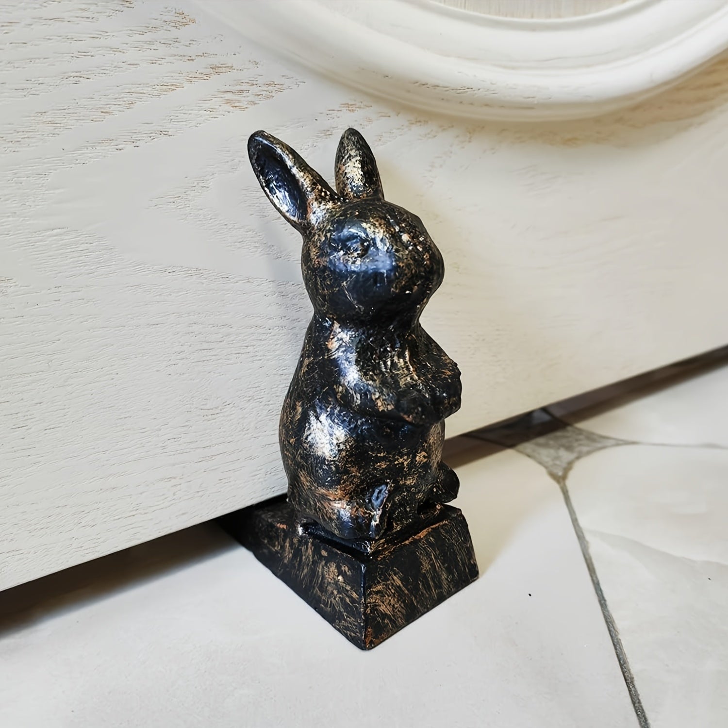 Cute Rabbit Cast Iron Door Stop | Heavy Duty Decorative Door Stopper Wedge with Strong Grip for Home and Garden, Vintage Red Brown End
