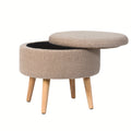 Compact Circular Ottoman Featuring Storage, a Coffee Table with a Detachable Tray Top, Upholstered in Teddy Velvet Fabric, Serving As a Footrest with Wooden Legs, Ideal As a Short Chair Footstool for The Living Area