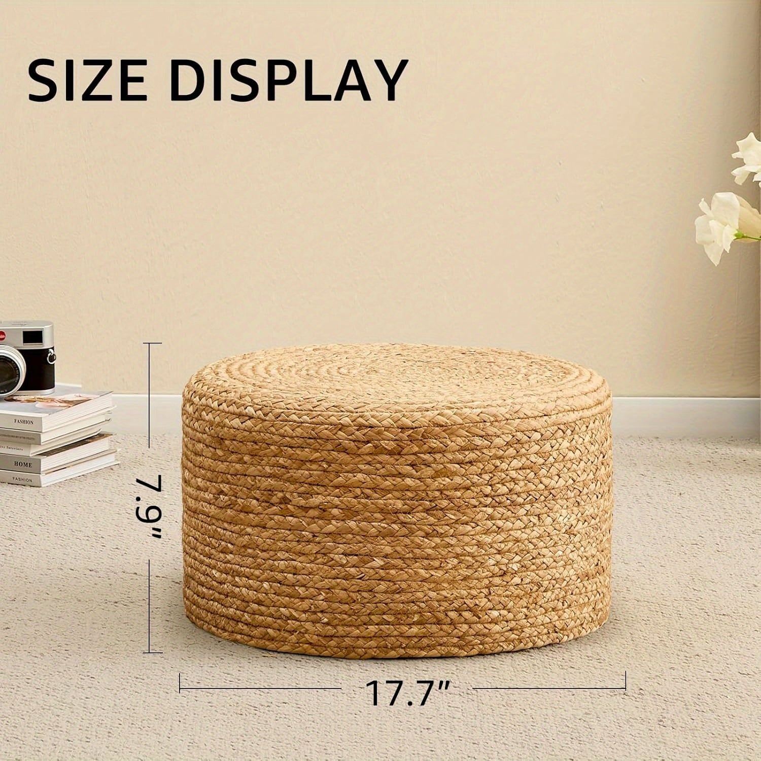 Round Pouf Ottoman, Natural Hand Knitted Footrest Poof, Rustic Lounge Pouffe, Boho Pous Foot Stool, Accent Table Or Seat