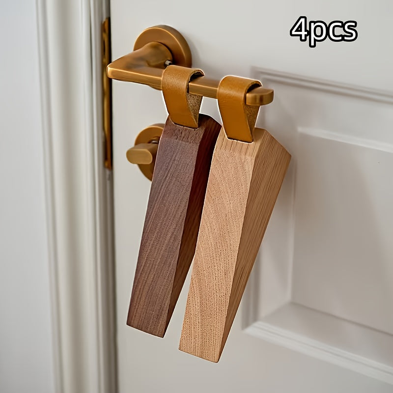 4pcs Nordic Beech\u002Fwalnut Door Stopper Set, Featuring A High Creative Bedroom Mobile Top Door Anti Closing Plug, Wooden Anti-collision And Anti Slip Stopper, Suitable for Carpets, Hardwood Floors, Concrete And Tile Surfaces.