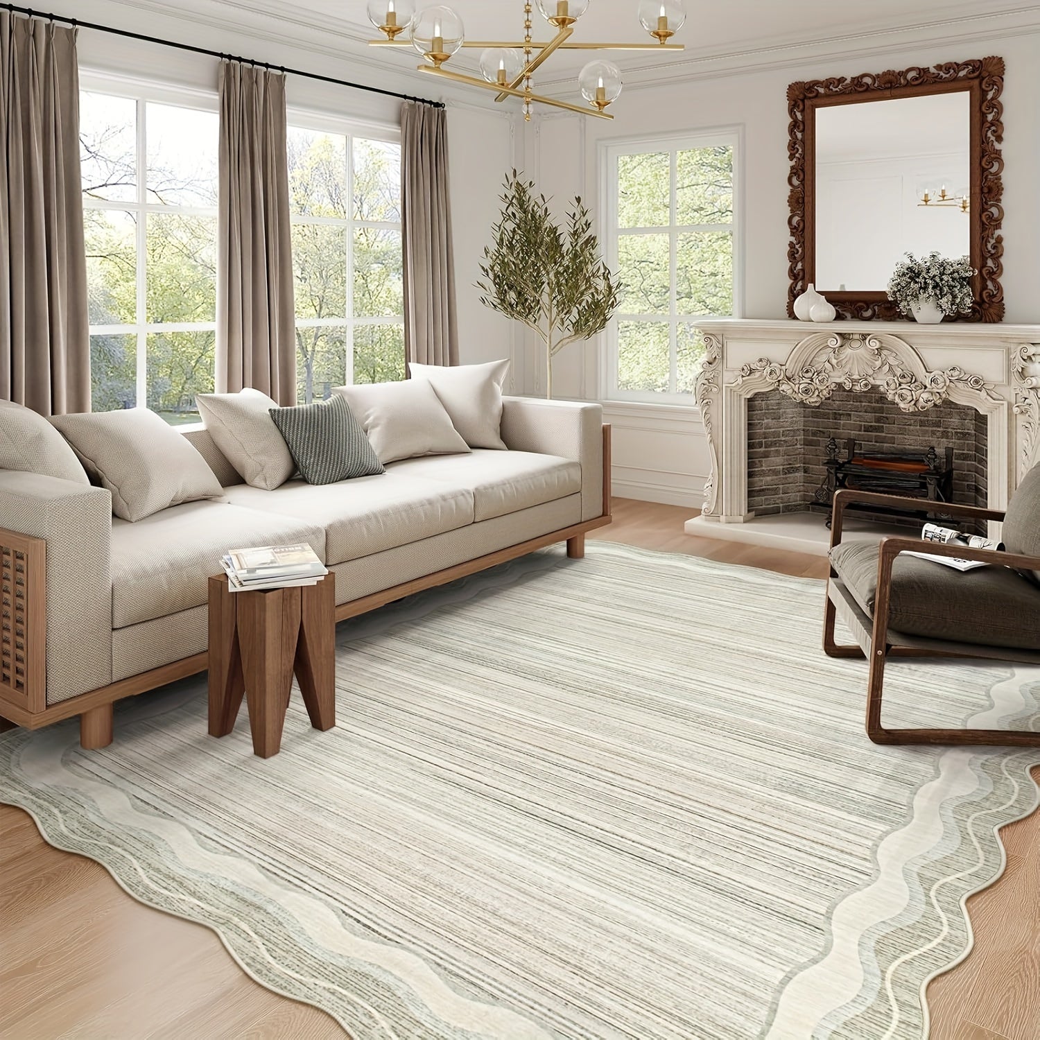 Beige Modern Area Rug Large Beige Abstract Minimalist Soft Non-Slip Low-Pile Modern Area Rugs | Washable Rugs For Living Room Bedroom Dining Room Home Office