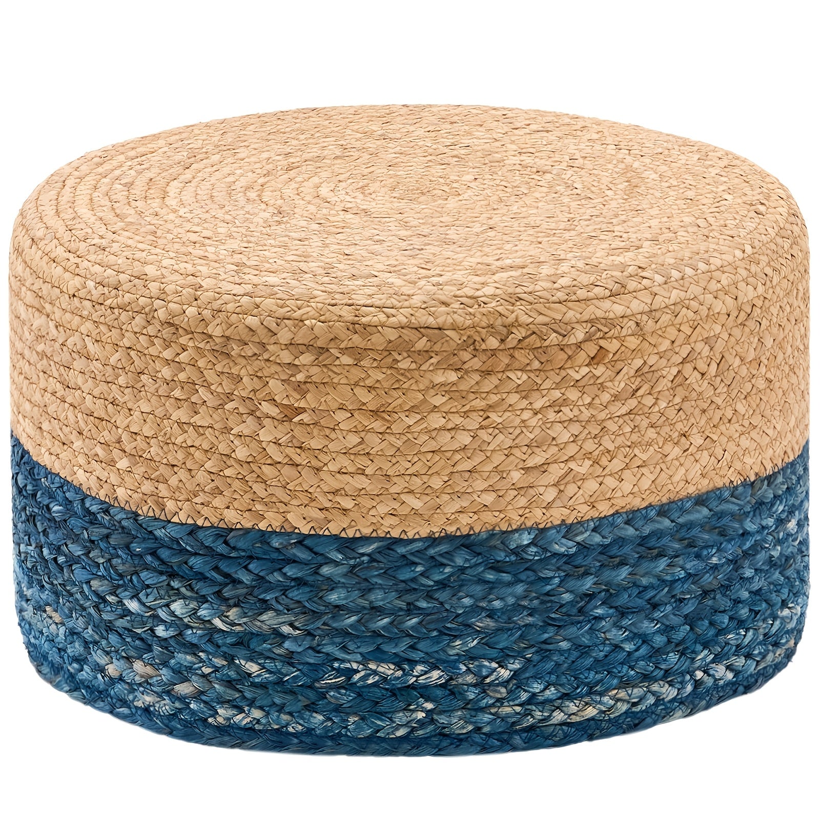 Round Pouf Ottoman, Natural Hand Knitted Footrest Poof, Rustic Lounge Pouffe, Boho Pous Foot Stool, Accent Table Or Seat