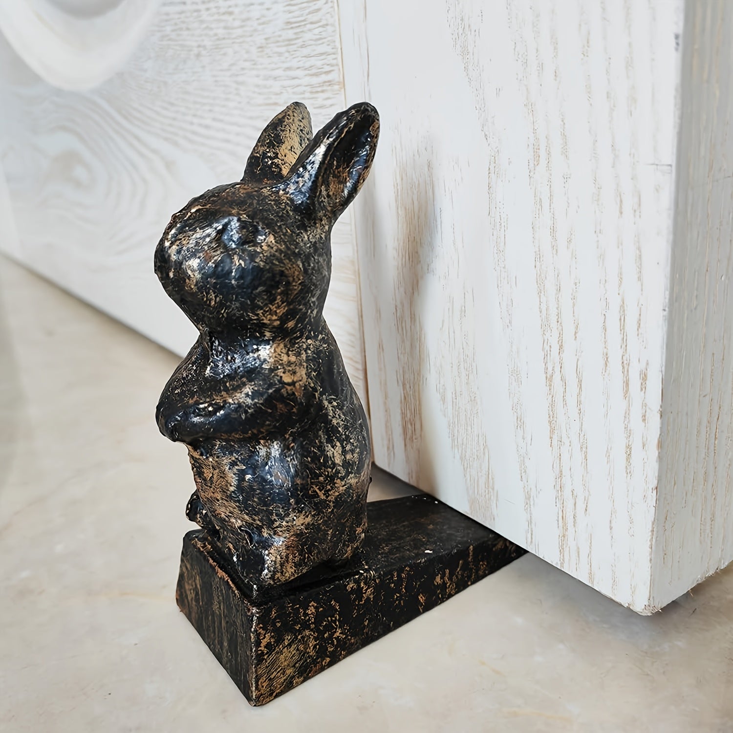 Cute Rabbit Cast Iron Door Stop | Heavy Duty Decorative Door Stopper Wedge with Strong Grip for Home and Garden, Vintage Red Brown End