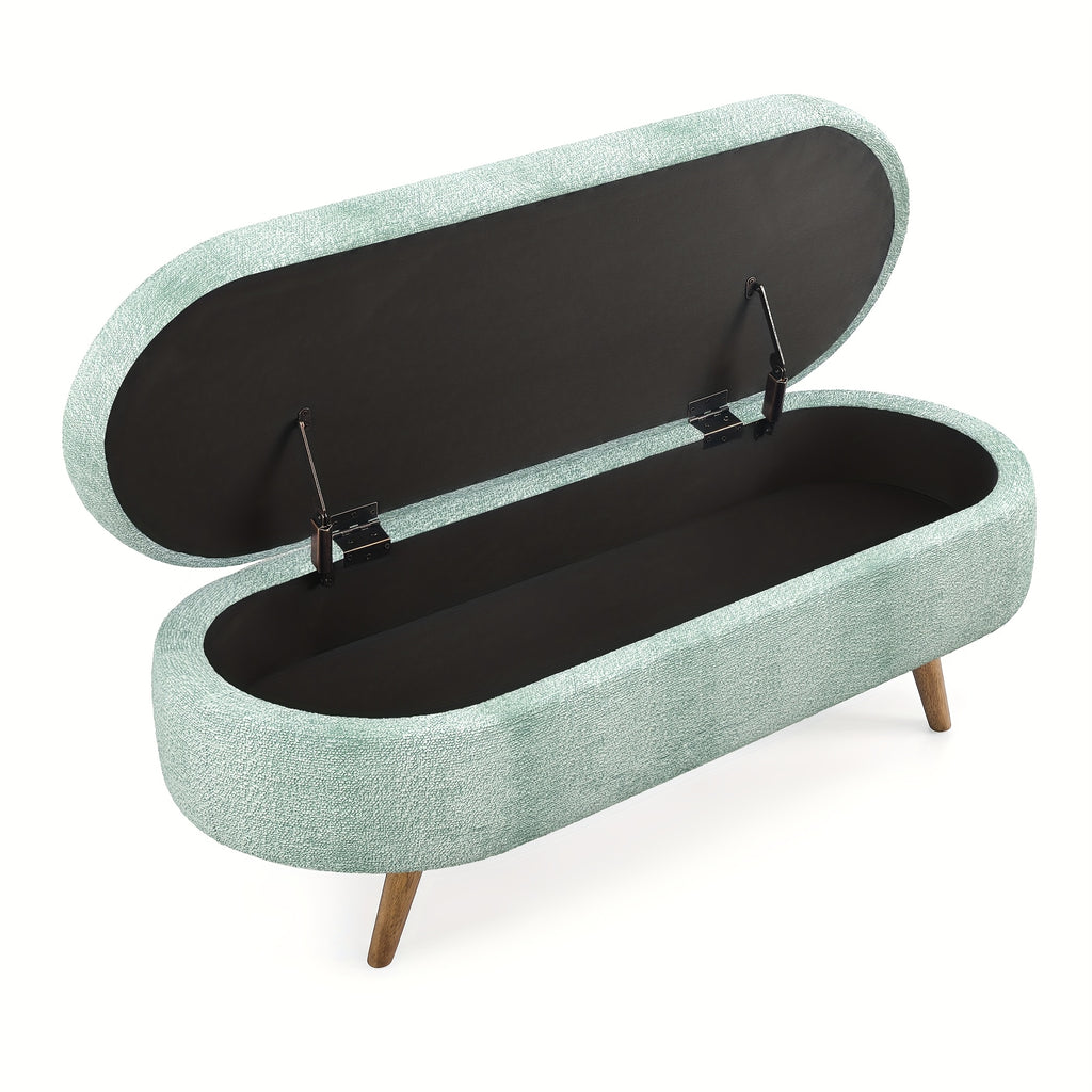 Oval Entrance Storage Bench, Linen Storage Footstool, Modern Comfortable Bedside Stool, Solid Wood Legs And Safety Hinges for Hallway Bedroom Living Room Scene Storage Footstool Bedroom Storage Stool