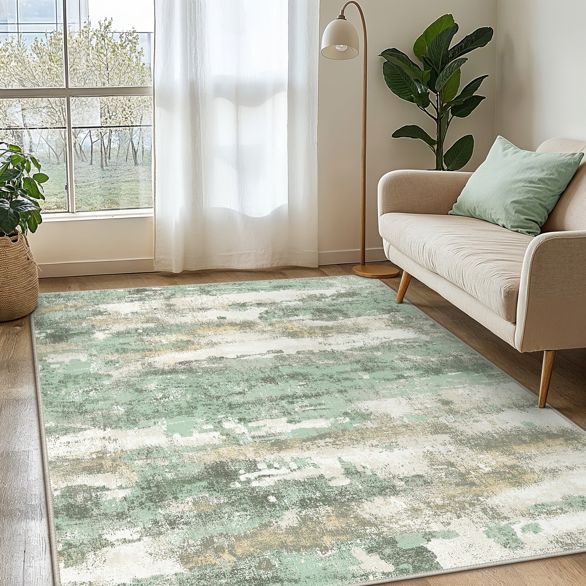 Modern Abstract Area Mat -Home Decor, Room Decor, Large Non-Slip Living Room Mat, Soft Machine Washable Mat for Dining Room, Bedroom & Office - Home Decoration in Sage Green, Blue, Dark Grey