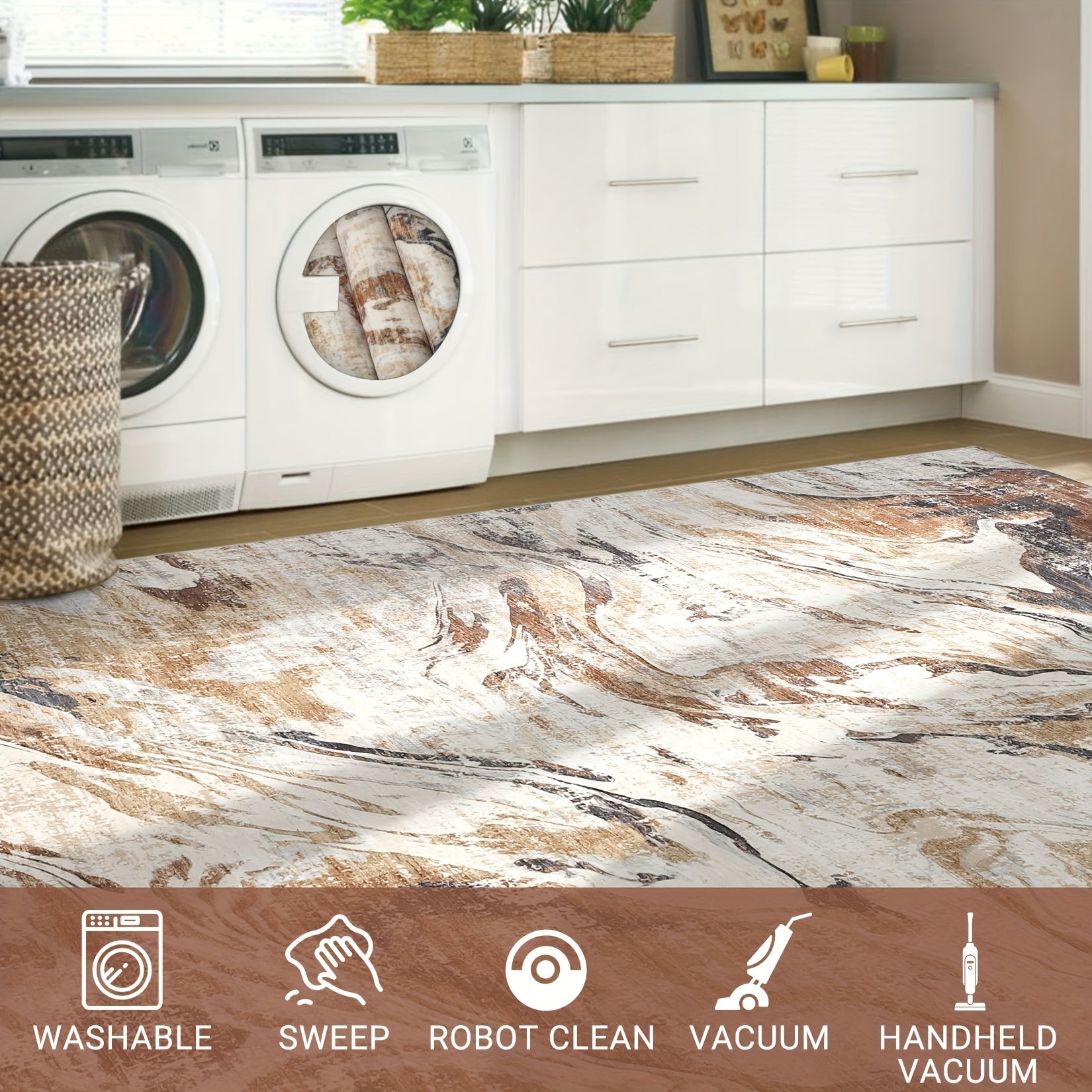 Washable Modern Area Rug Abstract Design Indoor Carpet for Living Room Bedroom Bedside Bathroom Non-Slip Backing, Non-Shedding Contemporary Floor Cover for Kitchen, Blue\u002FGrey\u002FBrown, Home Decoration