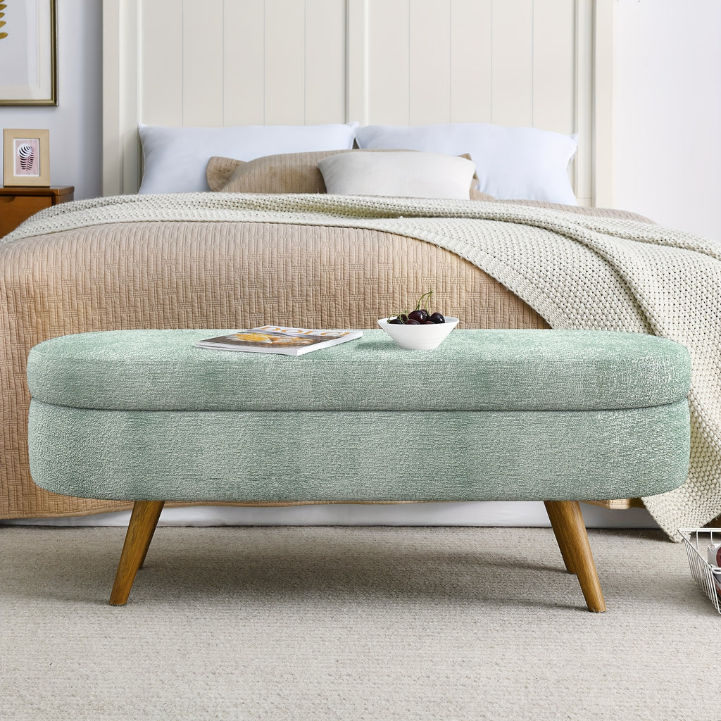 Oval Entrance Storage Bench, Linen Storage Footstool, Modern Comfortable Bedside Stool, Solid Wood Legs And Safety Hinges for Hallway Bedroom Living Room Scene Storage Footstool Bedroom Storage Stool