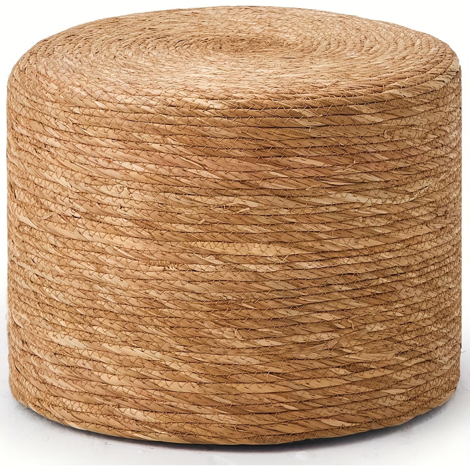 Round Pouf Ottoman, Natural Hand Knitted Footrest Poof, Rustic Lounge Pouffe, Boho Pous Foot Stool, Accent Table Or Seat