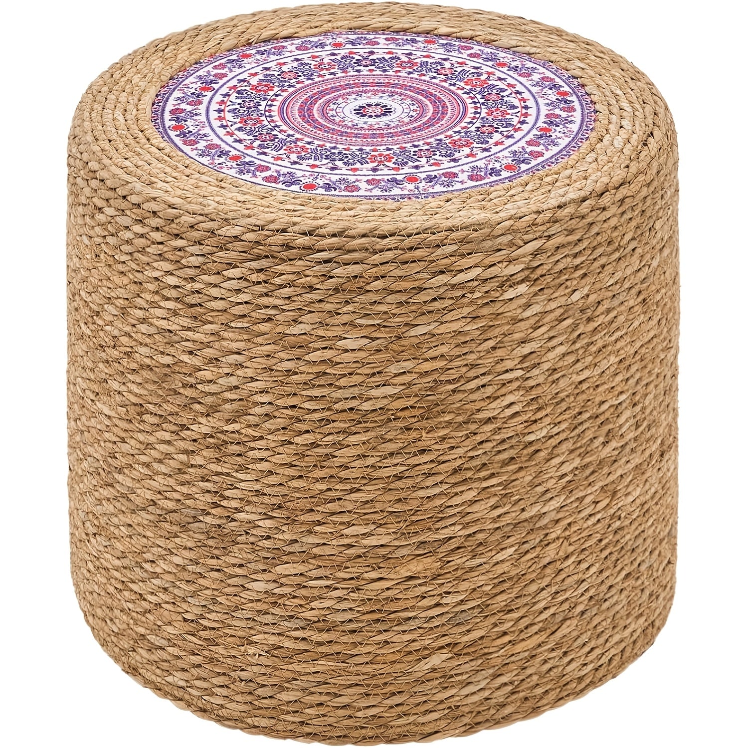 Round Pouf Ottoman, Natural Hand Knitted Footrest Poof, Rustic Lounge Pouffe, Boho Pous Foot Stool, Accent Table Or Seat