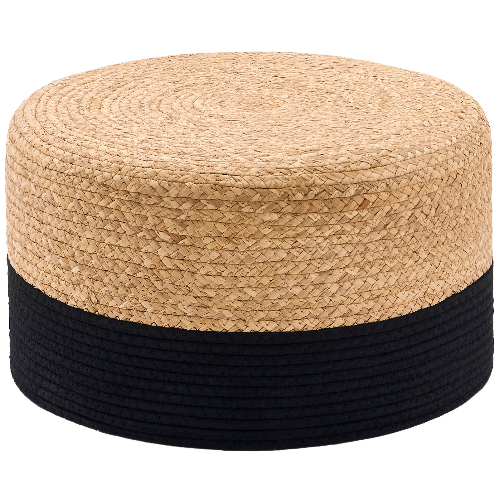 Round Pouf Ottoman, Natural Hand Knitted Footrest Poof, Rustic Lounge Pouffe, Boho Pous Foot Stool, Accent Table Or Seat