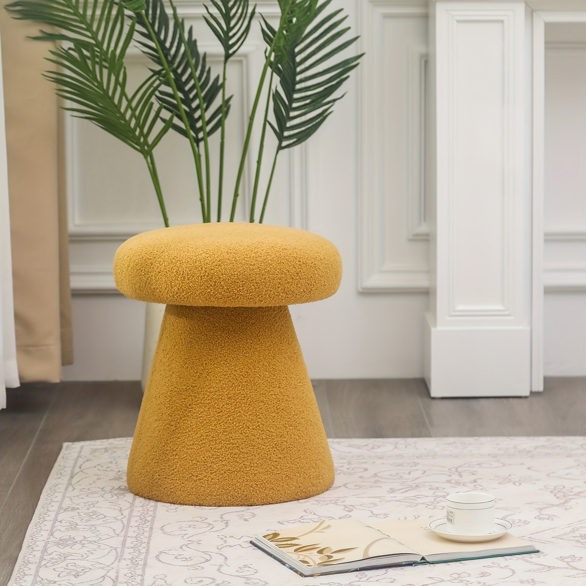Mushroom Ottoman Foot Stool with Velvet Upholstery & Base - Round Small Modern Footrest, Footstool for Living Room, Bedroom, Entryway - Elegant Vanity Stool for &, Compact Furniture in Neutral Tones & Multi-Colors,