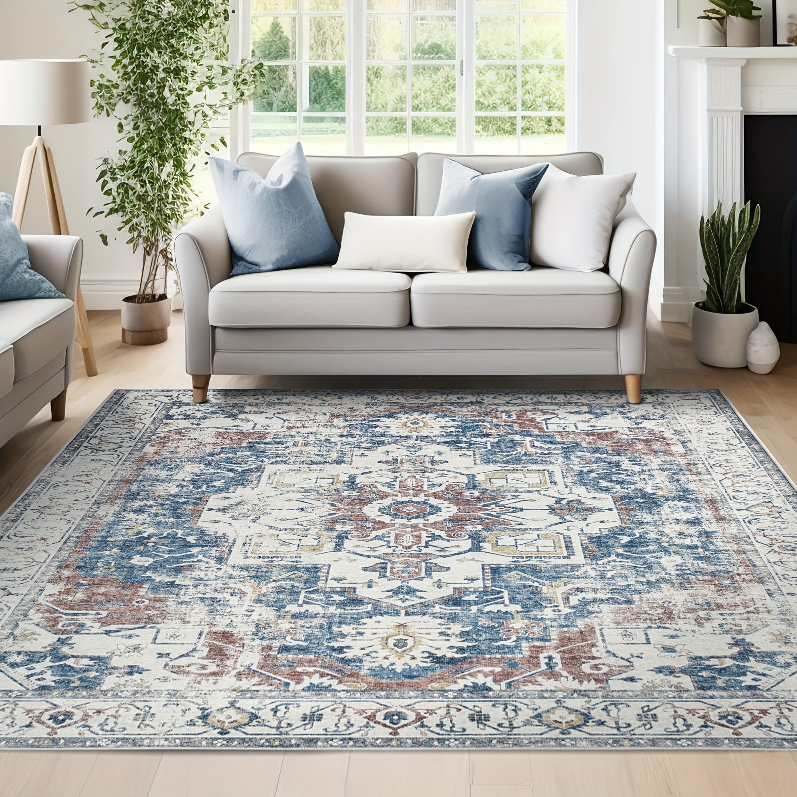 1pc of a Vintage-Style Area Rug That Is Washable, Lightweight, Has a Low Pile, Is Non-Slip, And, Suitable for Home Decor in Living Rooms, Bedrooms, Dining Rooms, And Offices