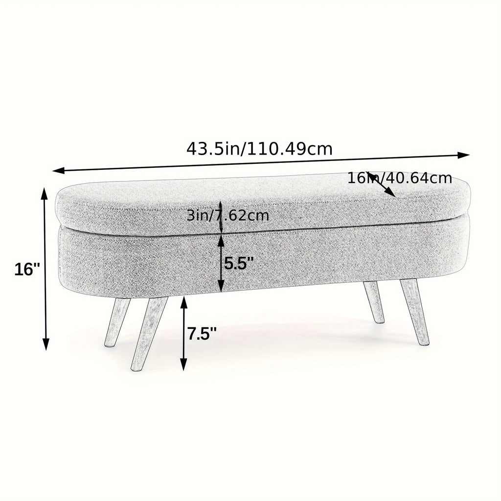 Oval Entrance Storage Bench, Linen Storage Footstool, Modern Comfortable Bedside Stool, Solid Wood Legs And Safety Hinges for Hallway Bedroom Living Room Scene Storage Footstool Bedroom Storage Stool