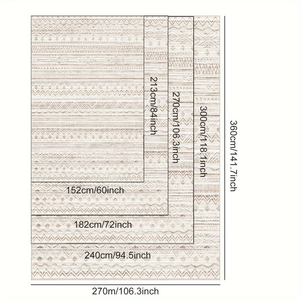 1pc Modern Moroccan Boho Rug - Neutral Blue & Brown Low-Pile Carpet Suitable for Living Room, Bedroom, Office - Machine Washable Soft Indoor Boho with Neutral Tones