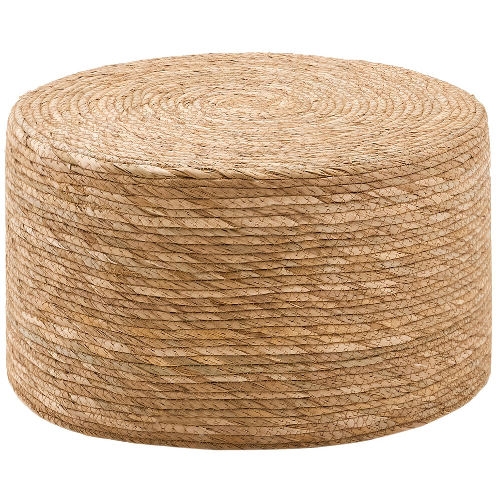 Round Pouf Ottoman, Natural Hand Knitted Footrest Poof, Rustic Lounge Pouffe, Boho Pous Foot Stool, Accent Table Or Seat