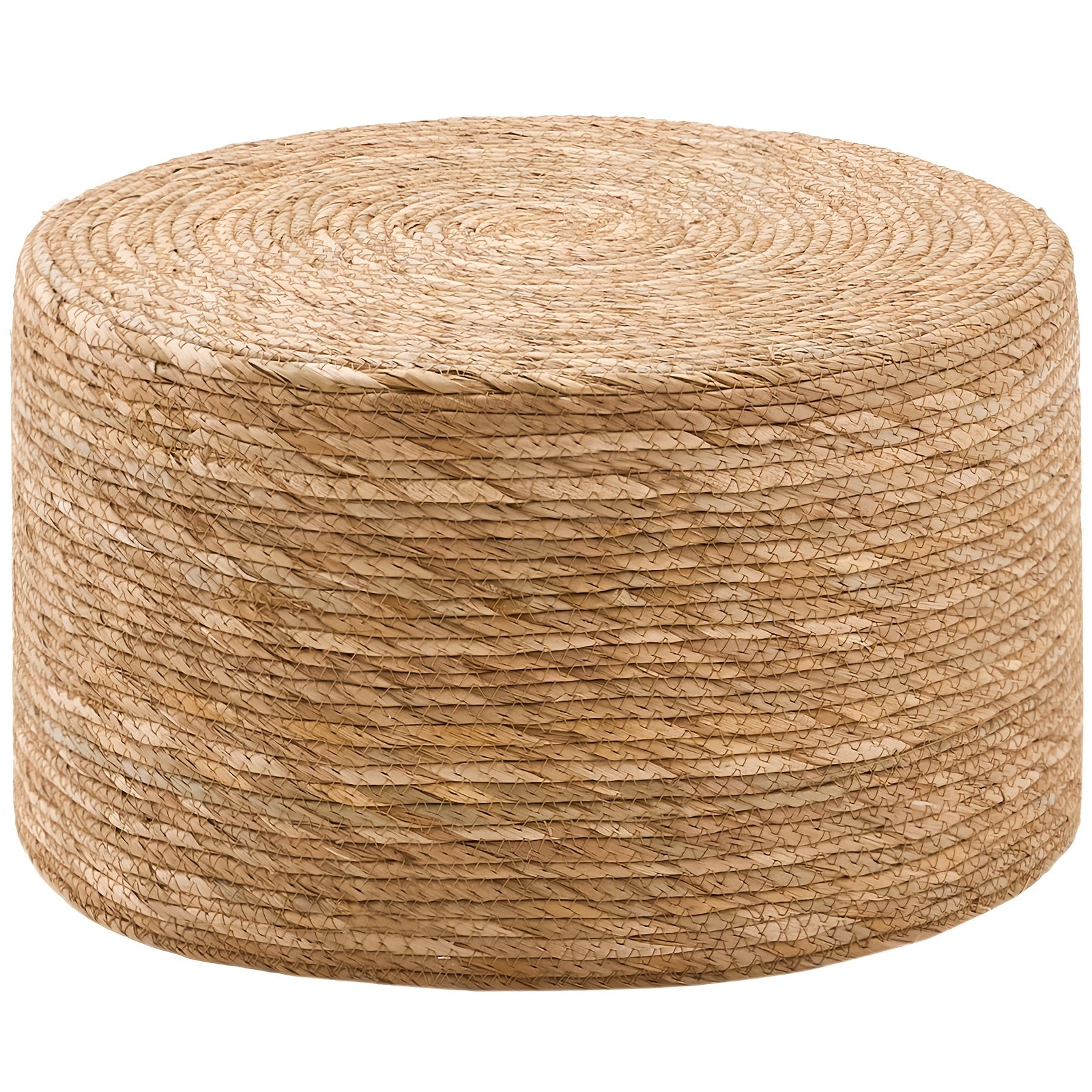 Round Pouf Ottoman, Natural Hand Knitted Footrest Poof, Rustic Lounge Pouffe, Boho Pous Foot Stool, Accent Table Or Seat